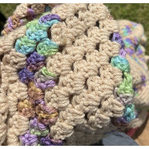 Tan & Mermaid Rainbow 71 X 83 Crochet Blanket Bedspread Love Granny Cottage Core - Picture 8 of 8